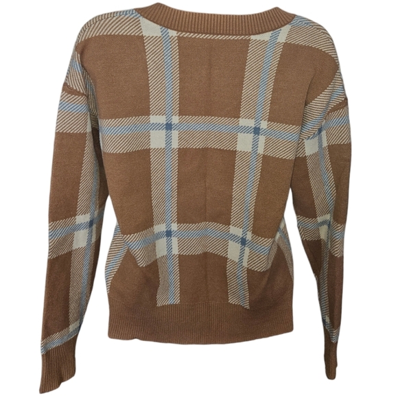 NWOT Max Studio Neutral Plaid Buttery Soft Long Sleeve Sweater - Picture 2 of 2
